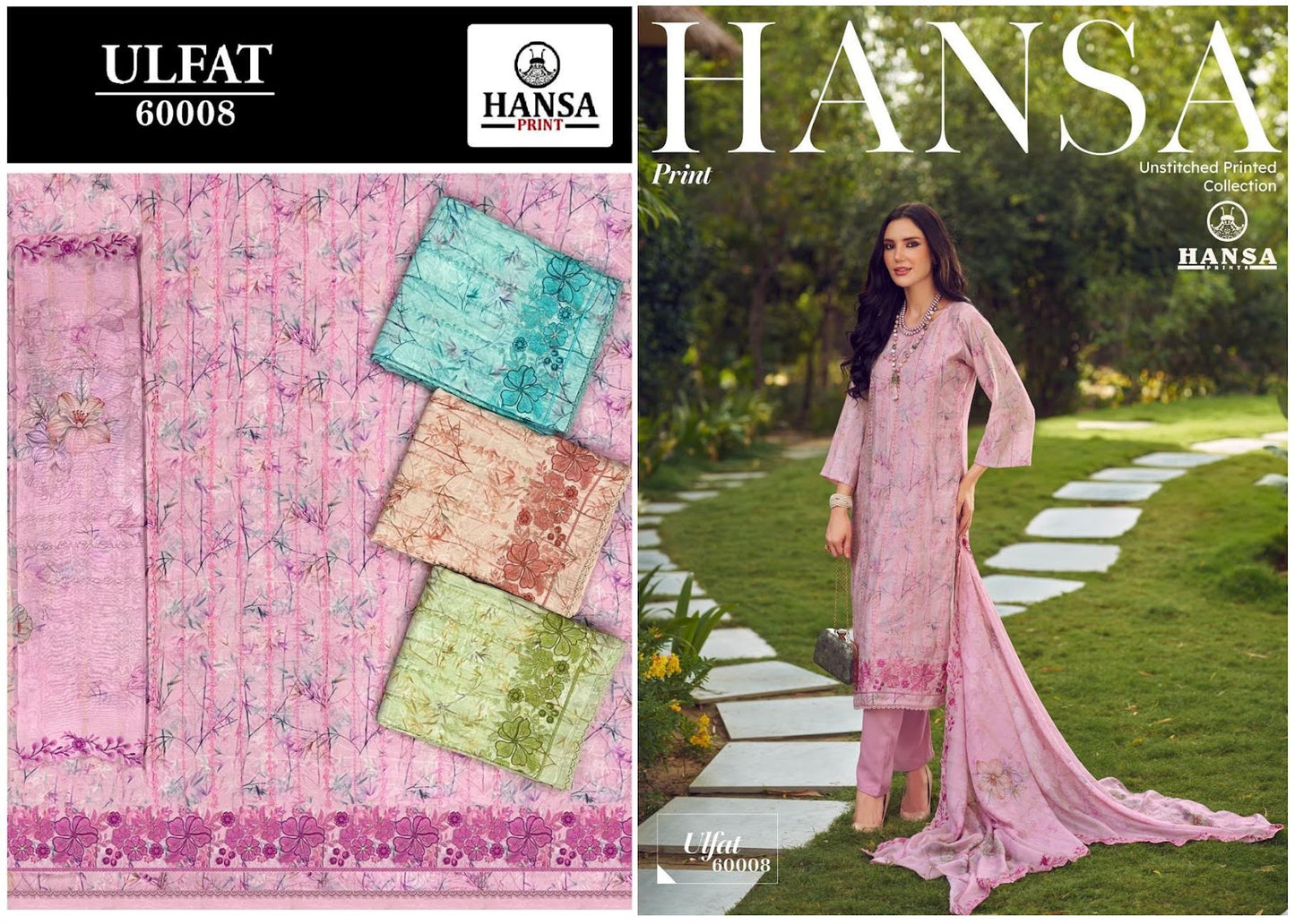 Ulfat 60008 Hansa Prints Muslin Pant Style Suits Manufacturer India