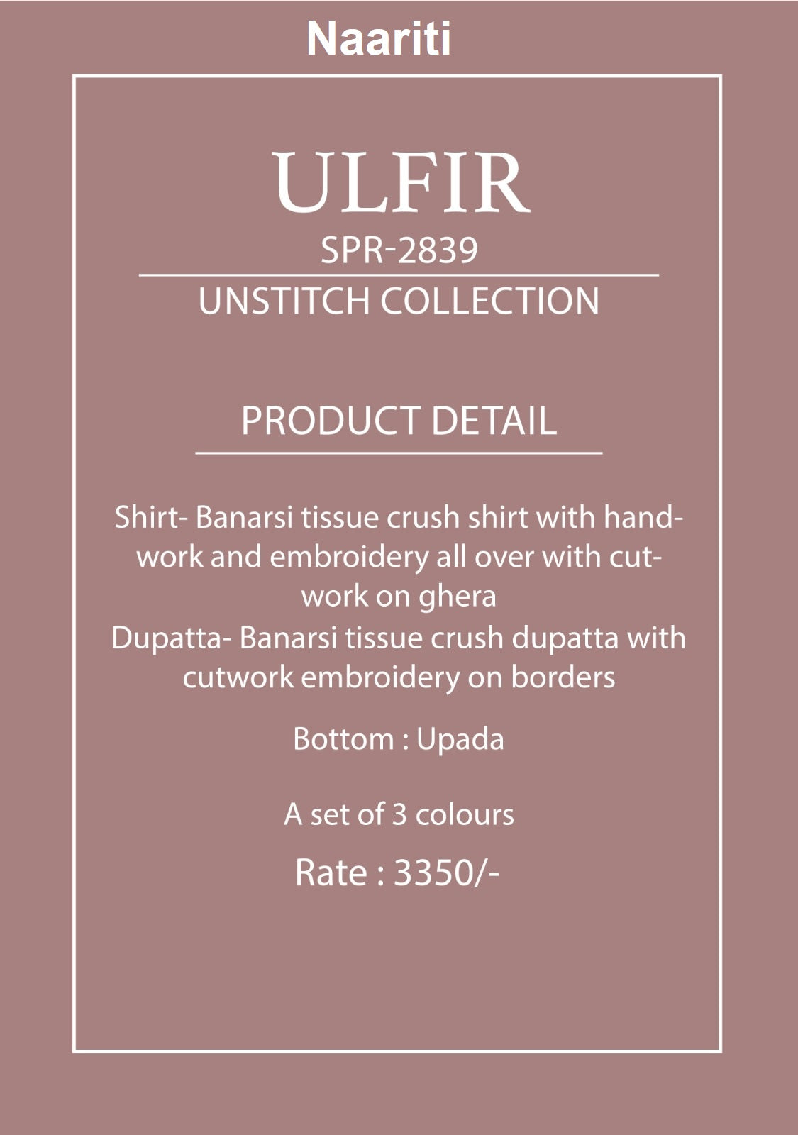 Ulfir 2839 Naariti Tissue Pant Style Suits Supplier
