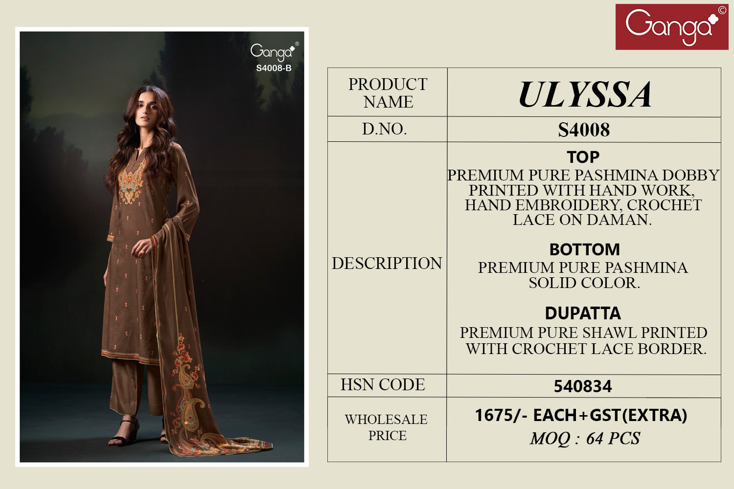 Ulyssa 4008 Ganga Premium Pashmina Suits Manufacturer Ahmedabad