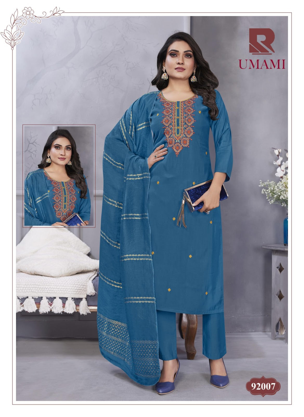 Umami Raashi Roman Silk Readymade Pant Style Suits Wholesaler Gujarat