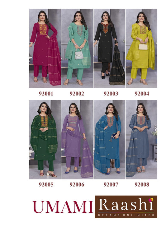 Umami Raashi Roman Silk Readymade Pant Style Suits Wholesaler Gujarat