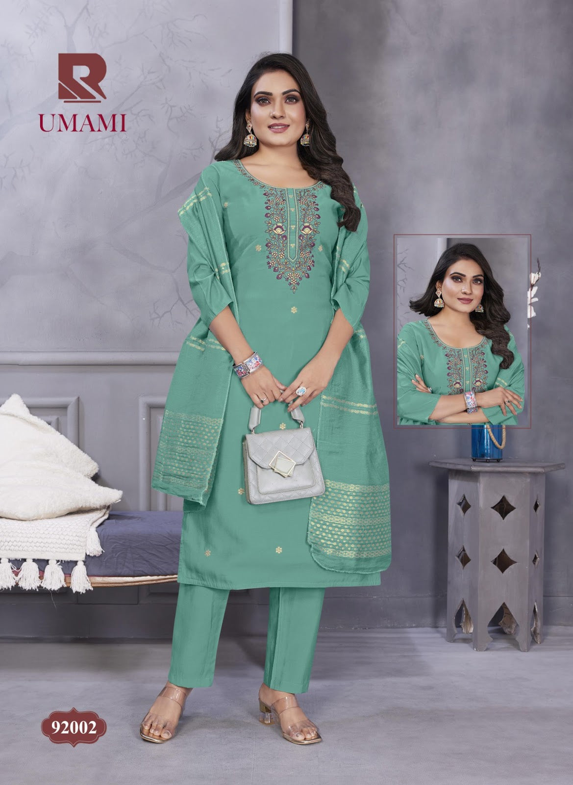 Umami Raashi Roman Silk Readymade Pant Style Suits Wholesaler Gujarat