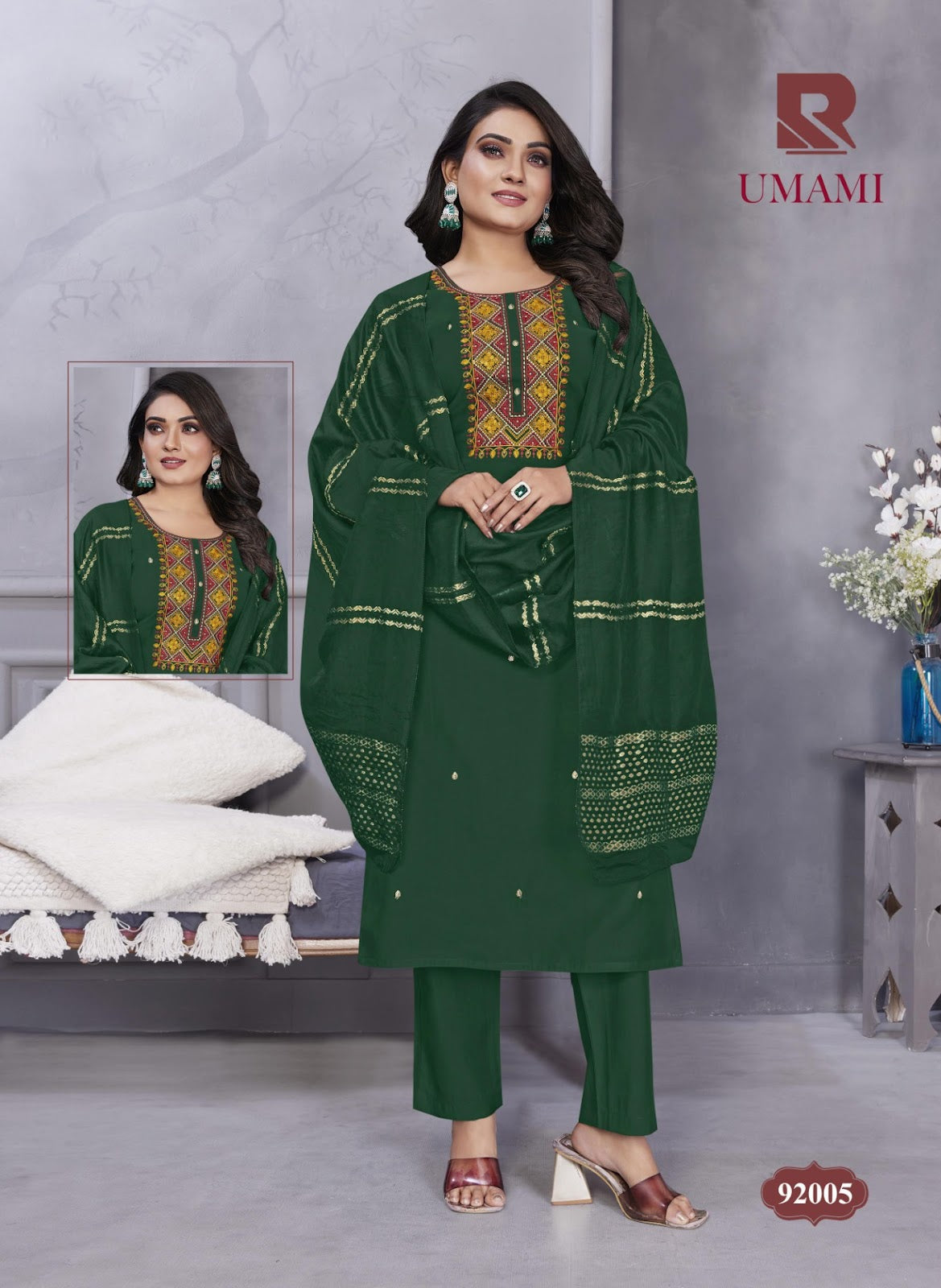 Umami Raashi Roman Silk Readymade Pant Style Suits Wholesaler Gujarat