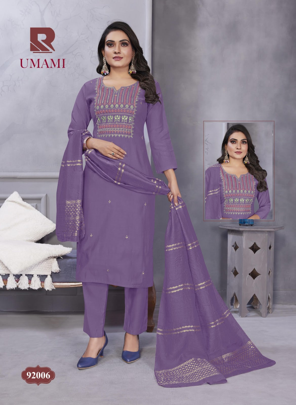 Umami Raashi Roman Silk Readymade Pant Style Suits Wholesaler Gujarat