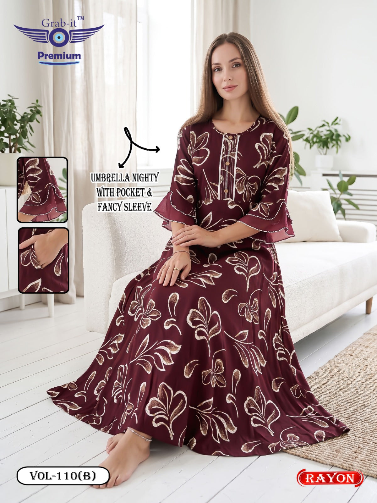 Umbrella Ghagri 070926 Grab It Rayon Night Gowns Wholesale Rate