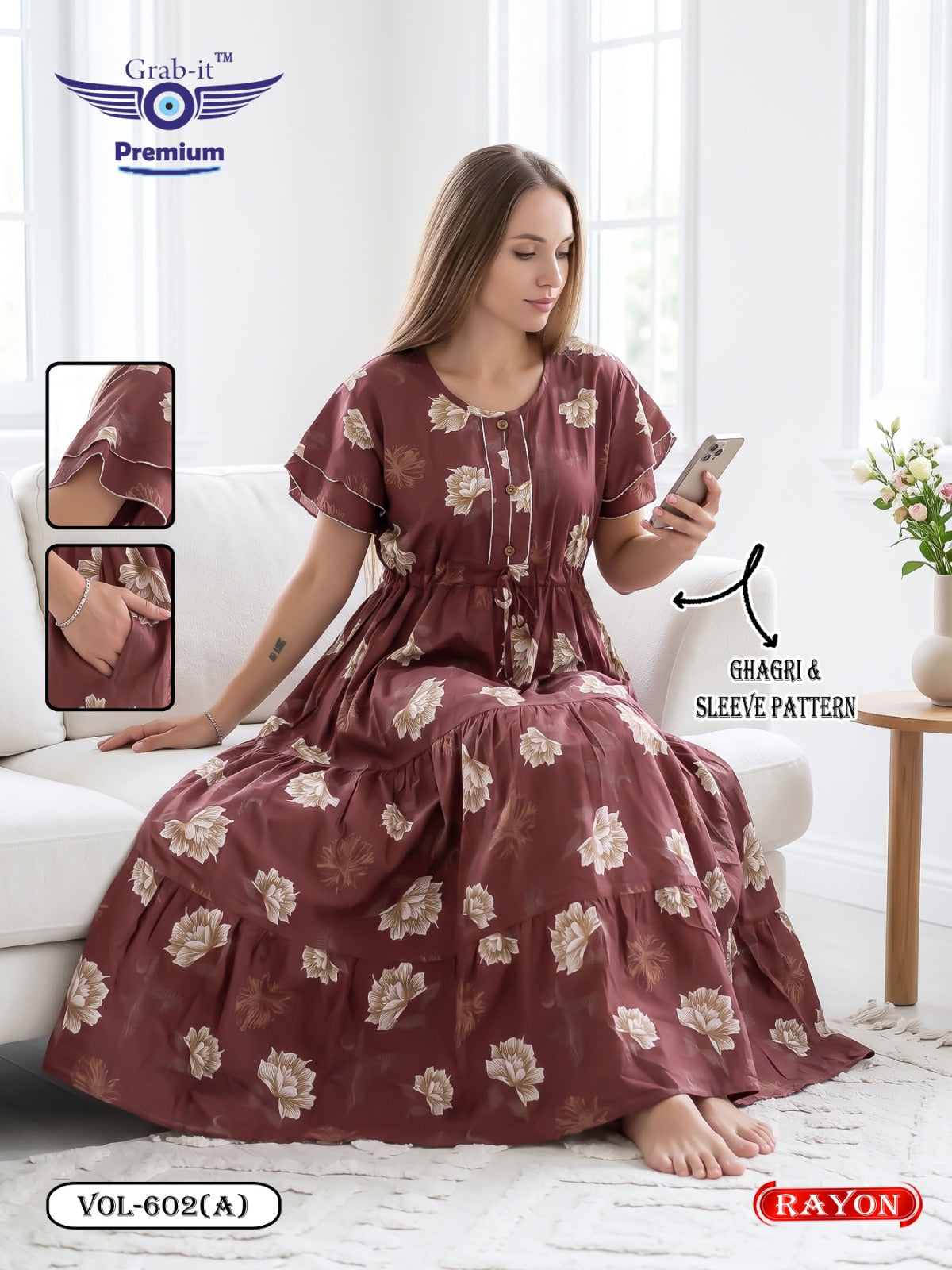Umbrella Ghagri 070926 Grab It Rayon Night Gowns Wholesale Rate