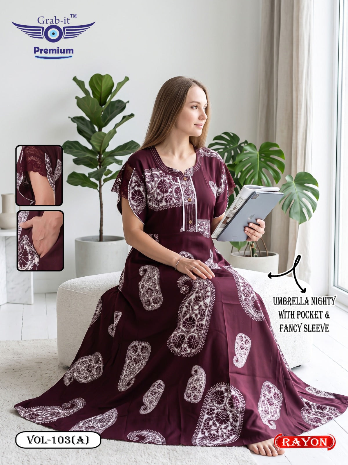 Umbrella Ghagri 070926 Grab It Rayon Night Gowns Wholesale Rate