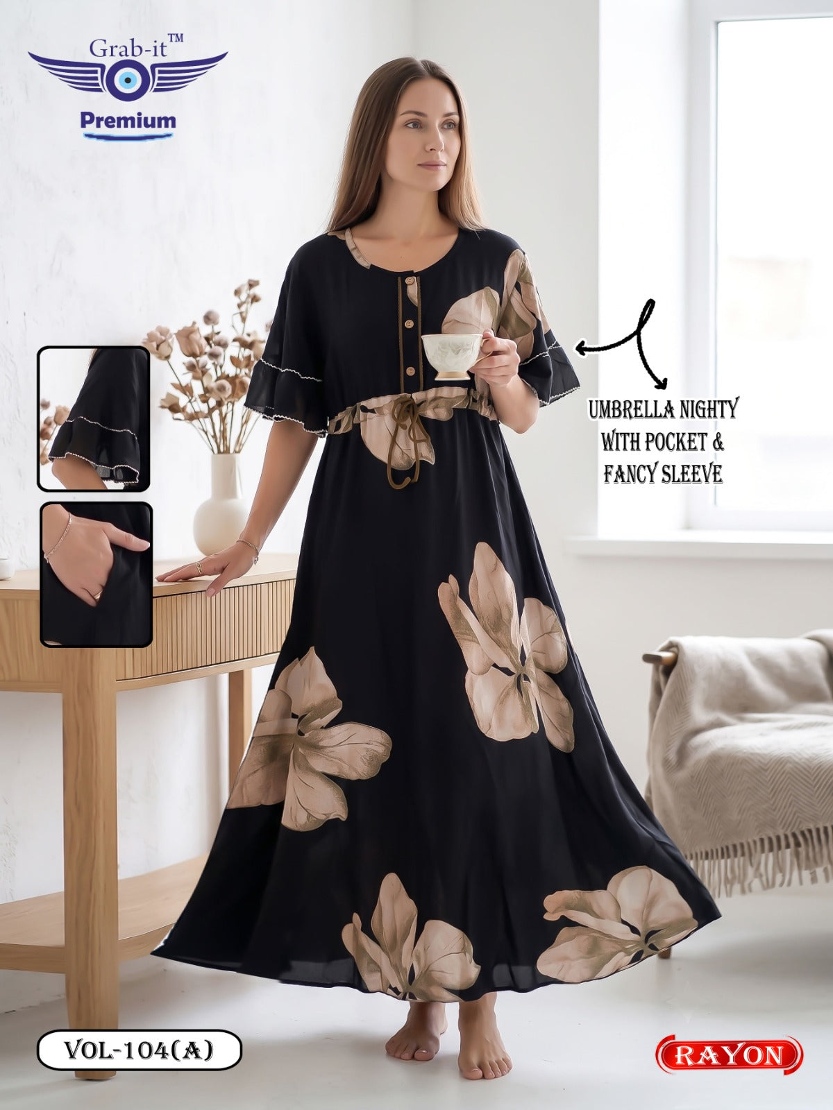 Umbrella Ghagri 070926 Grab It Rayon Night Gowns Wholesale Rate