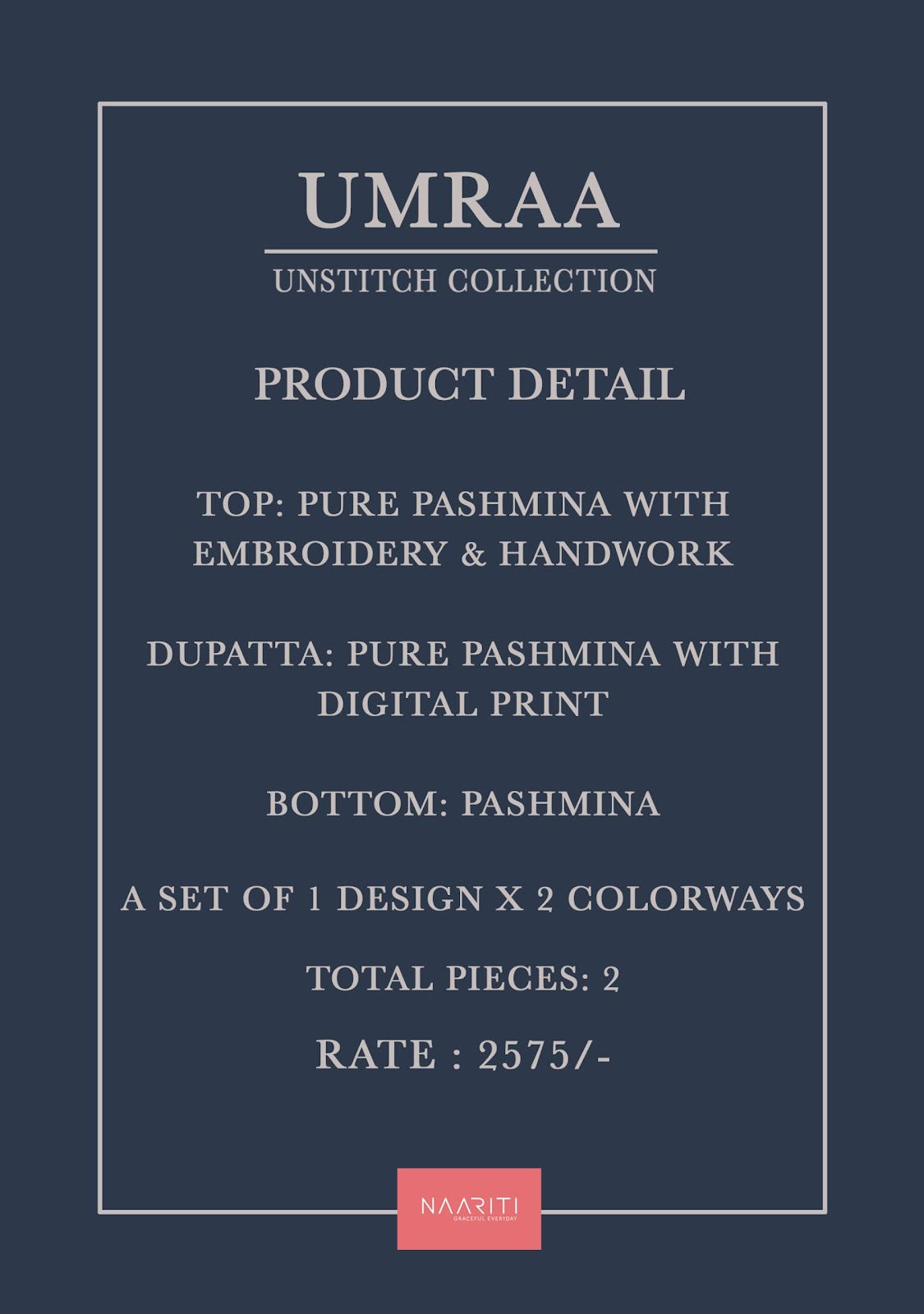 Umraa Naariti Pashmina Suits Supplier Ahmedabad