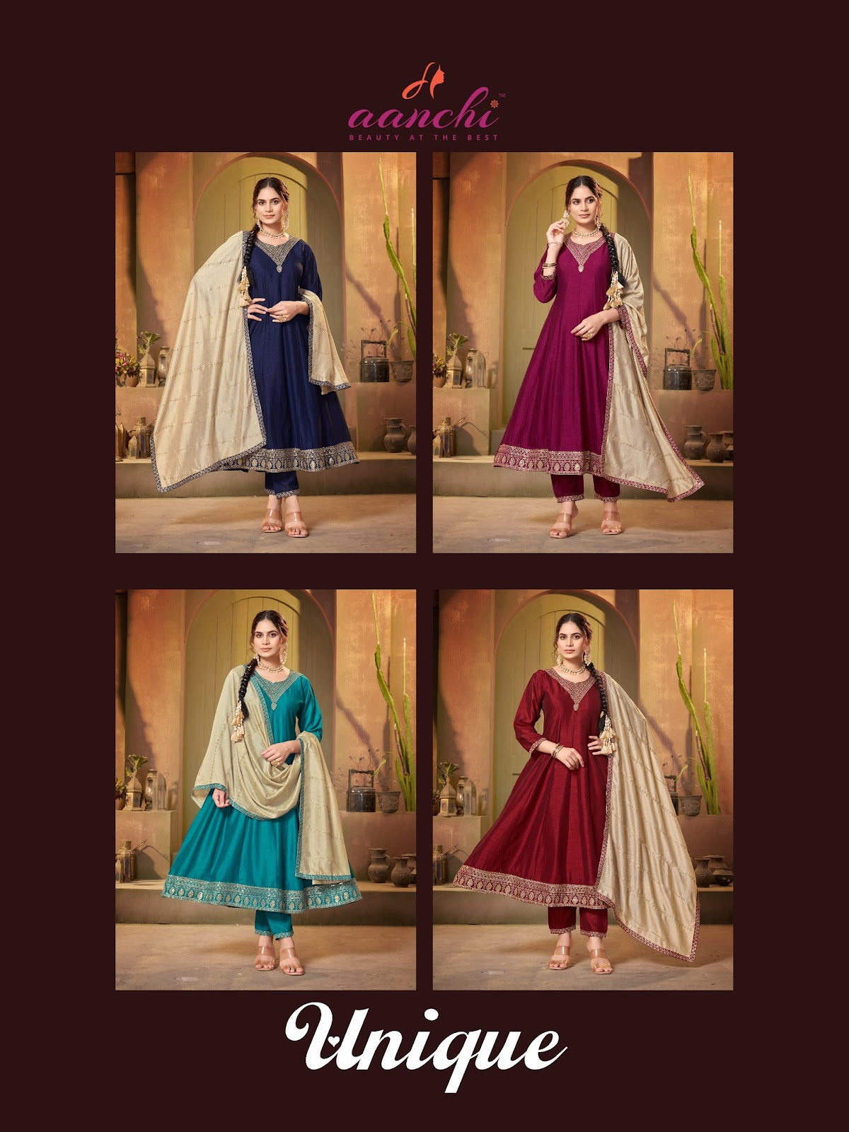 Unique Aanchi Vichitra Silk Readymade Anarkali Suits Wholesaler Gujarat