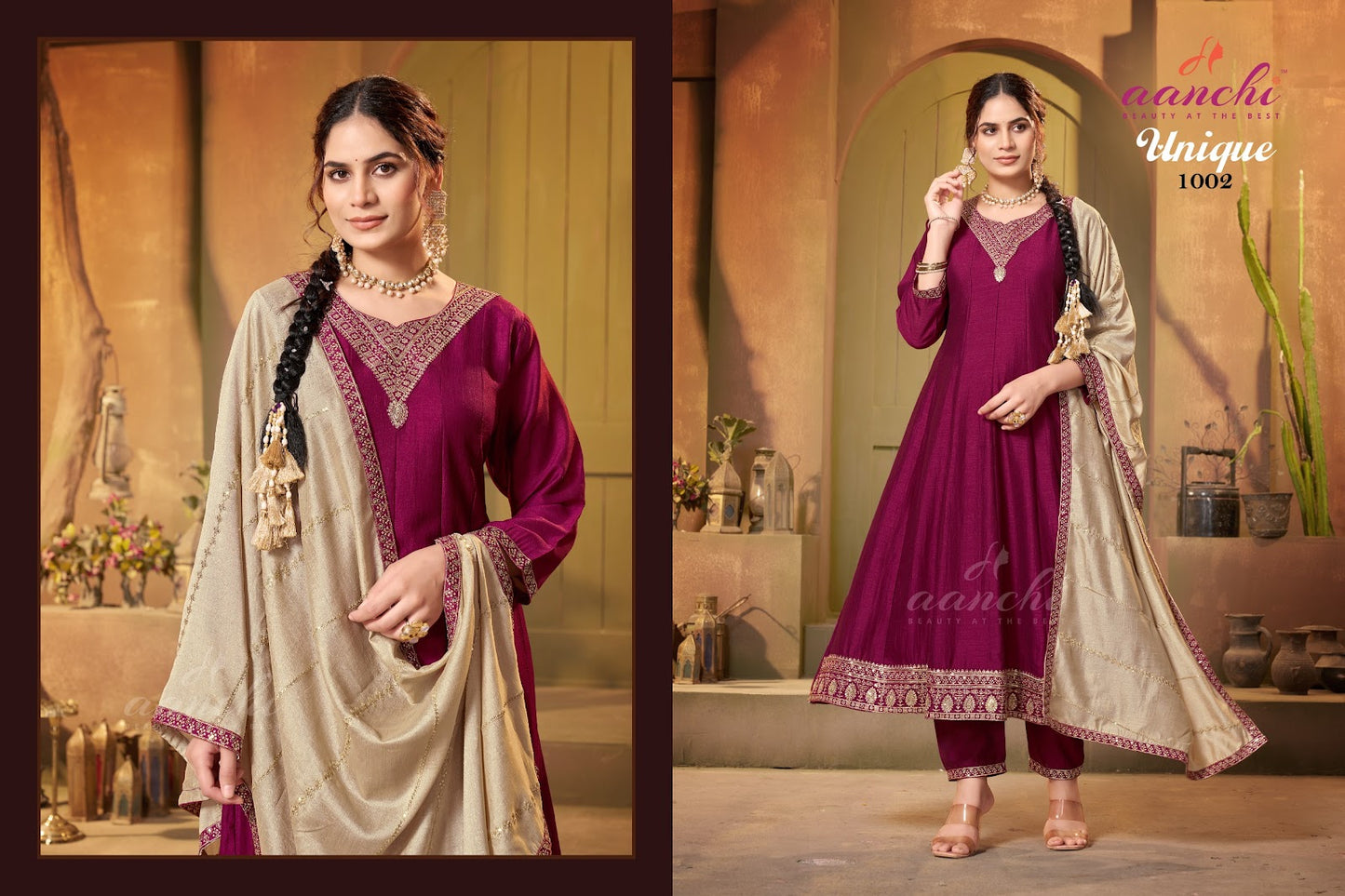 Unique Aanchi Vichitra Silk Readymade Anarkali Suits Wholesaler Gujarat