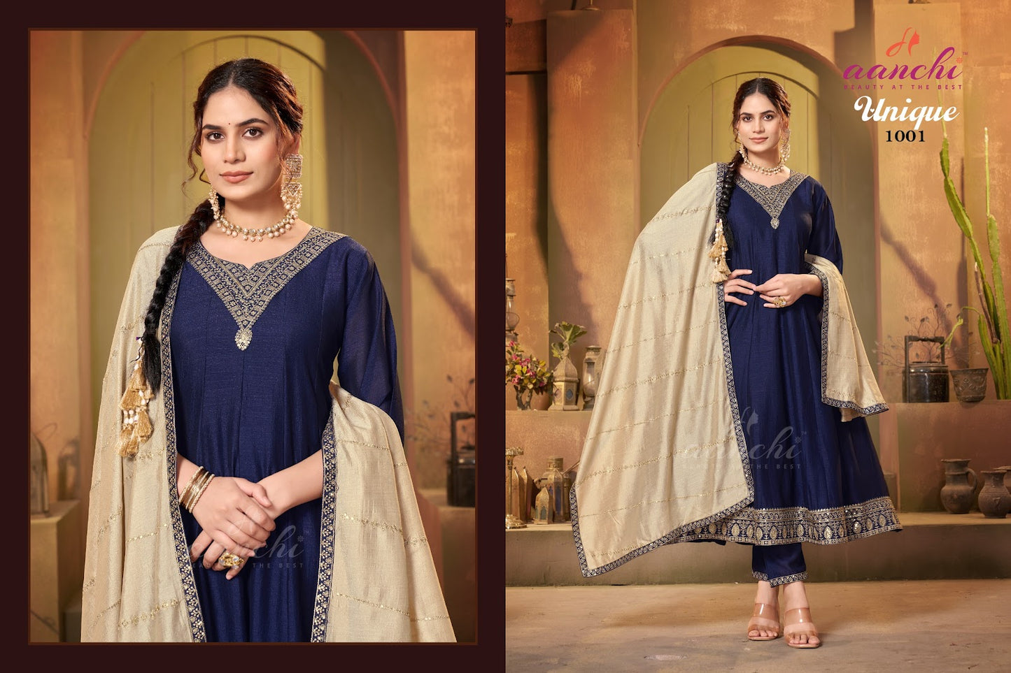 Unique Aanchi Vichitra Silk Readymade Anarkali Suits Wholesaler Gujarat