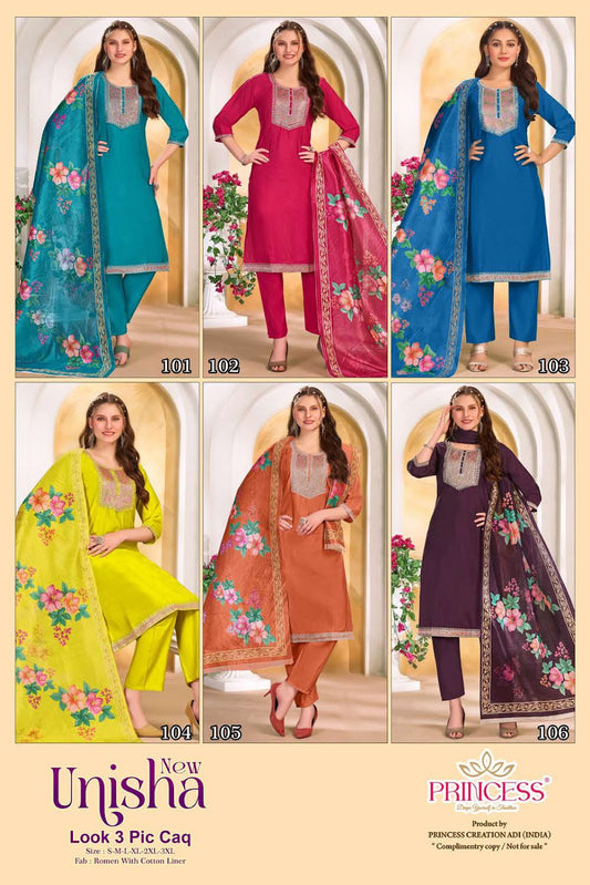 Unisha New Princess Creation Roman Readymade Pant Style Suits Wholesaler Ahmedabad
