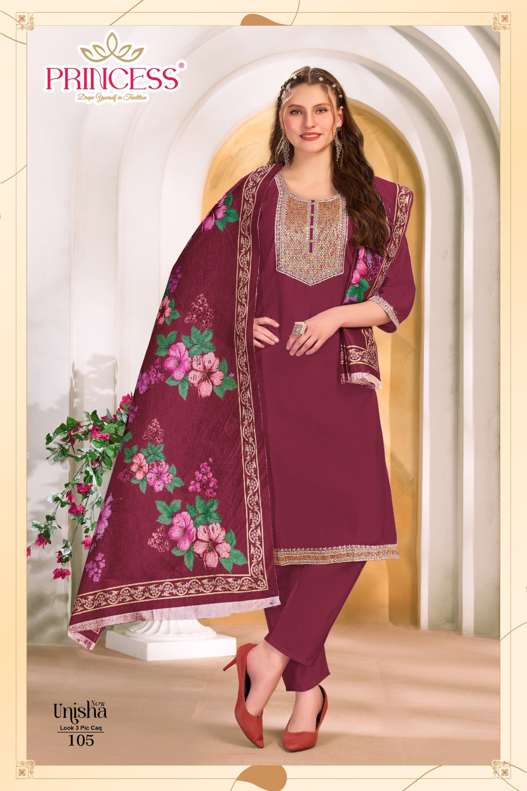 Unisha Princess Creation Roman Readymade Pant Style Suits Manufacturer India