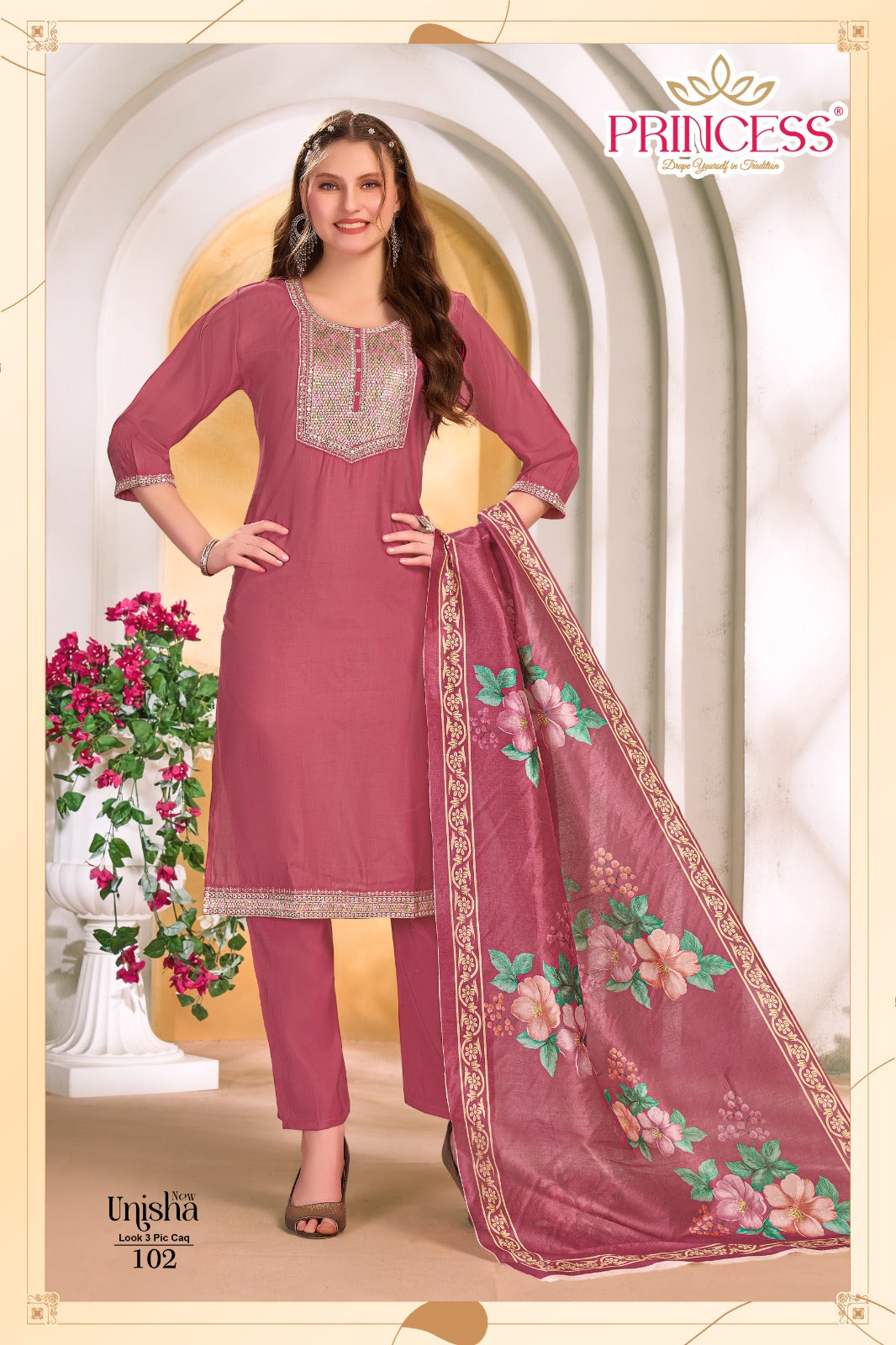 Unisha Princess Creation Roman Readymade Pant Style Suits Manufacturer India