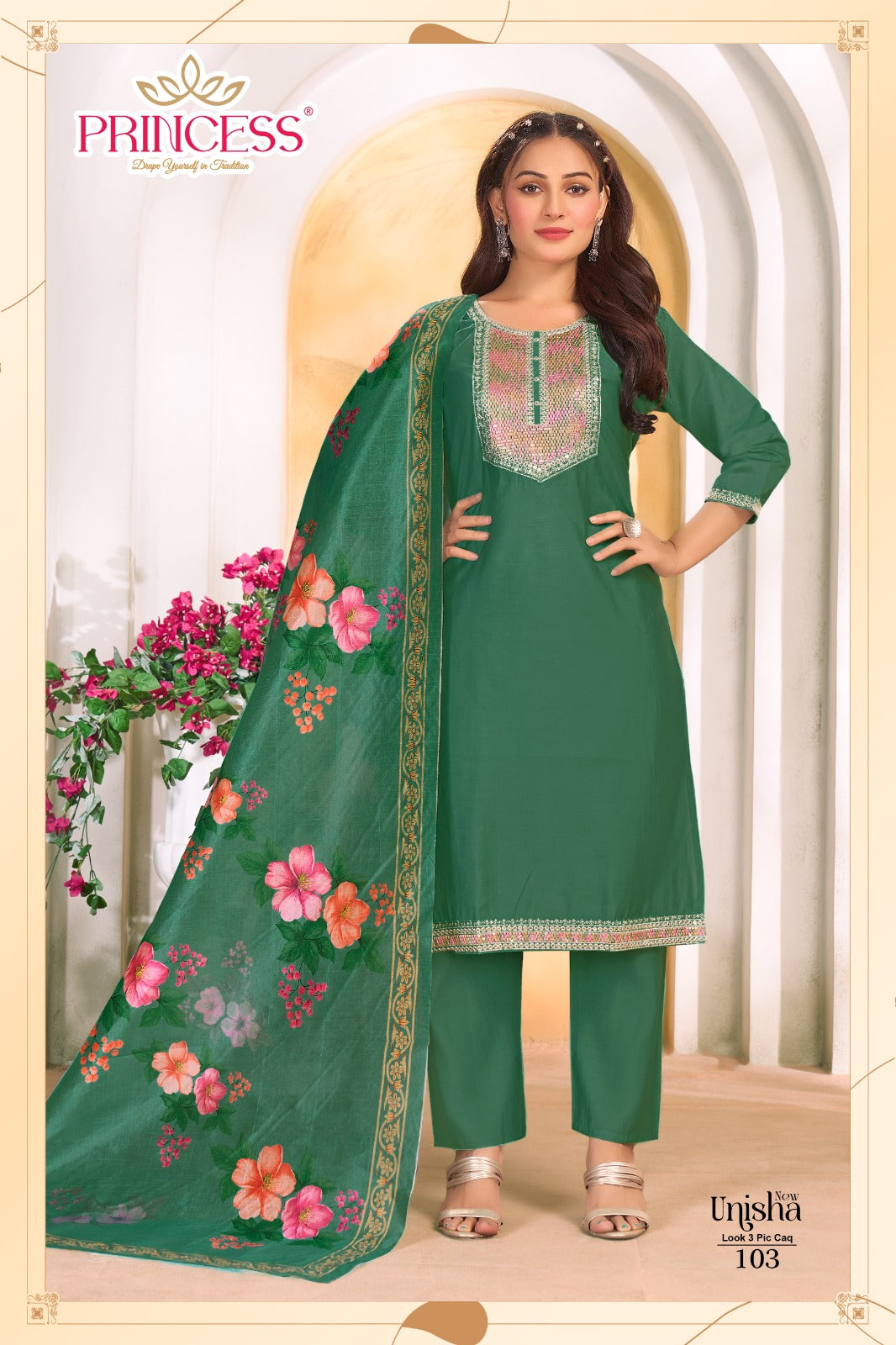 Unisha Princess Creation Roman Readymade Pant Style Suits Manufacturer India
