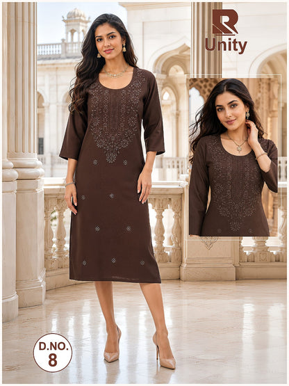Unity Raashi Rayon Long Straight Kurti Supplier Ahmedabad