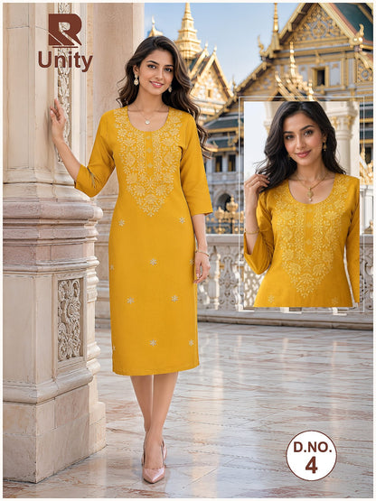 Unity Raashi Rayon Long Straight Kurti Supplier Ahmedabad