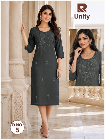 Unity Raashi Rayon Long Straight Kurti Supplier Ahmedabad