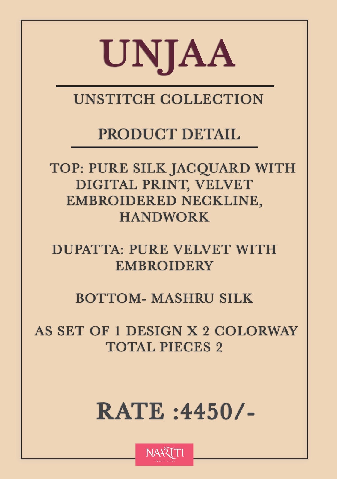 Unjaa Naariti Silk Velvet Suits Wholesale Price