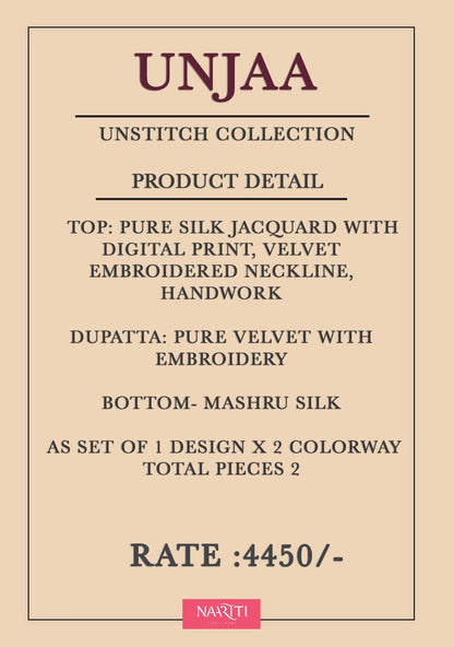 Unjaa Naariti Silk Velvet Suits Wholesale Price