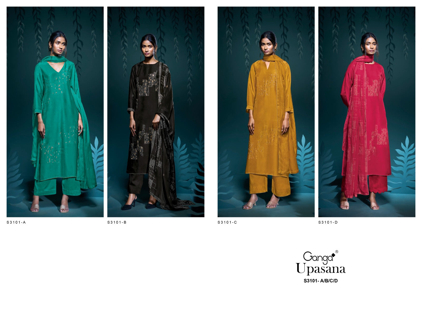 Upasana 3101 Ganga Premium Bemberg Plazzo Style Suits Exporter Gujarat