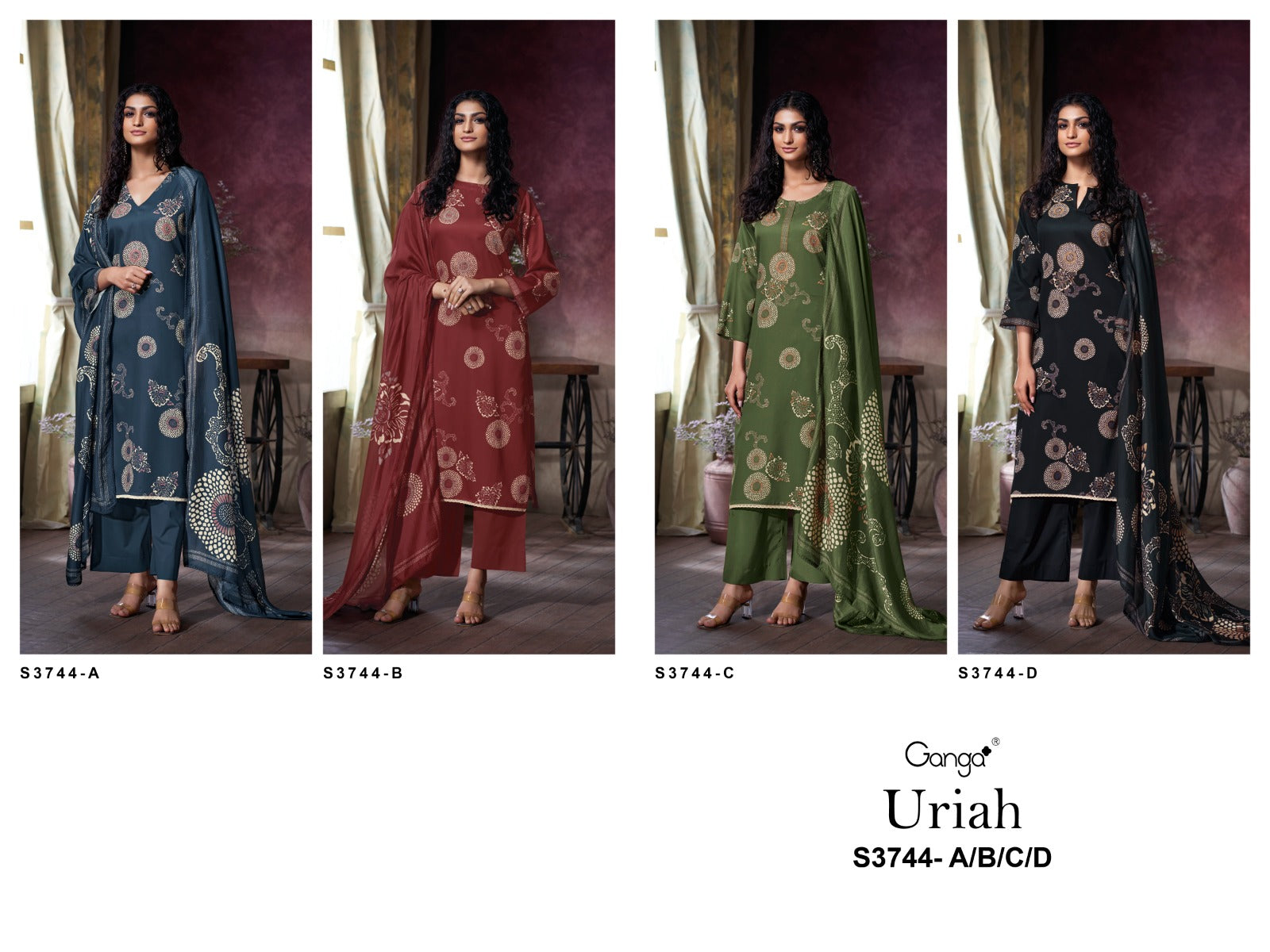 Uriah 3744 Ganga Premium Cotton Plazzo Style Suits Supplier Gujarat