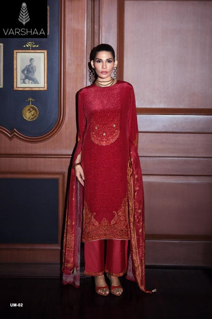 Urmi Varshaa Viscose Crape Pant Style Suits Wholesaler