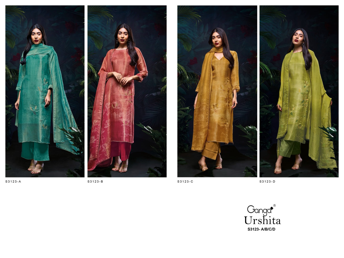 Urshita 3123 Ganga Pure Bemberg Plazzo Style Suits Wholesaler
