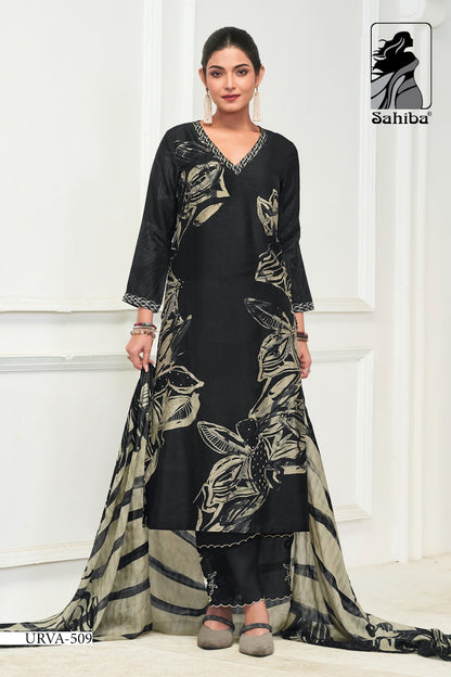 Urva Sahiba Russian Silk Pant Style Suits Manufacturer Gujarat