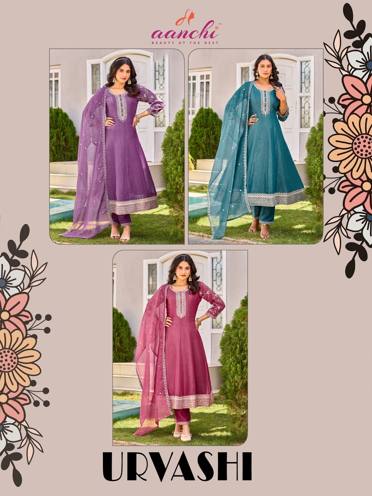 Urvashi 1103 Aanchi Vichitra Silk Readymade Anarkali Suits Exporter