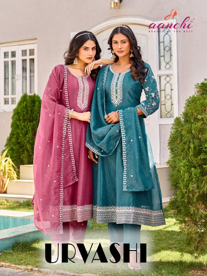 Urvashi 1103 Aanchi Vichitra Silk Readymade Anarkali Suits Exporter