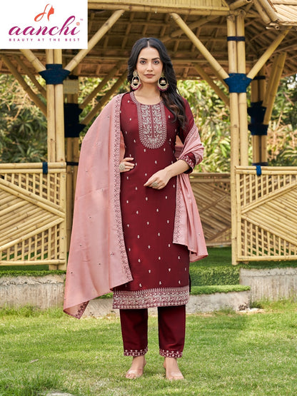 Urvashi Aanchi Vichitra Silk Readymade Pant Style Suits Supplier