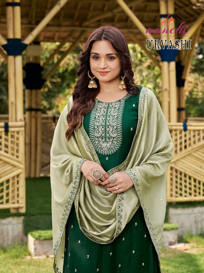 Urvashi Aanchi Vichitra Silk Readymade Pant Style Suits Supplier