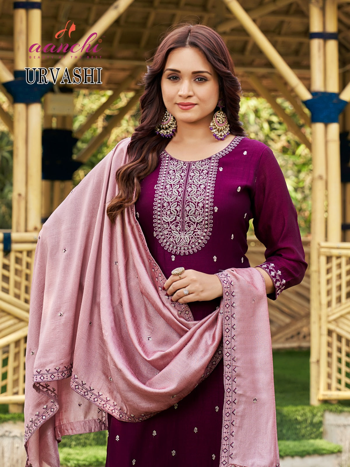 Urvashi Aanchi Vichitra Silk Readymade Pant Style Suits Supplier