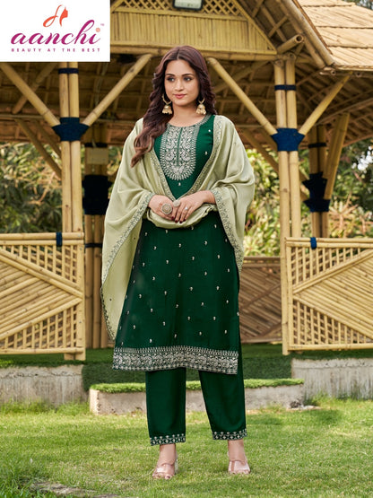 Urvashi Aanchi Vichitra Silk Readymade Pant Style Suits Supplier