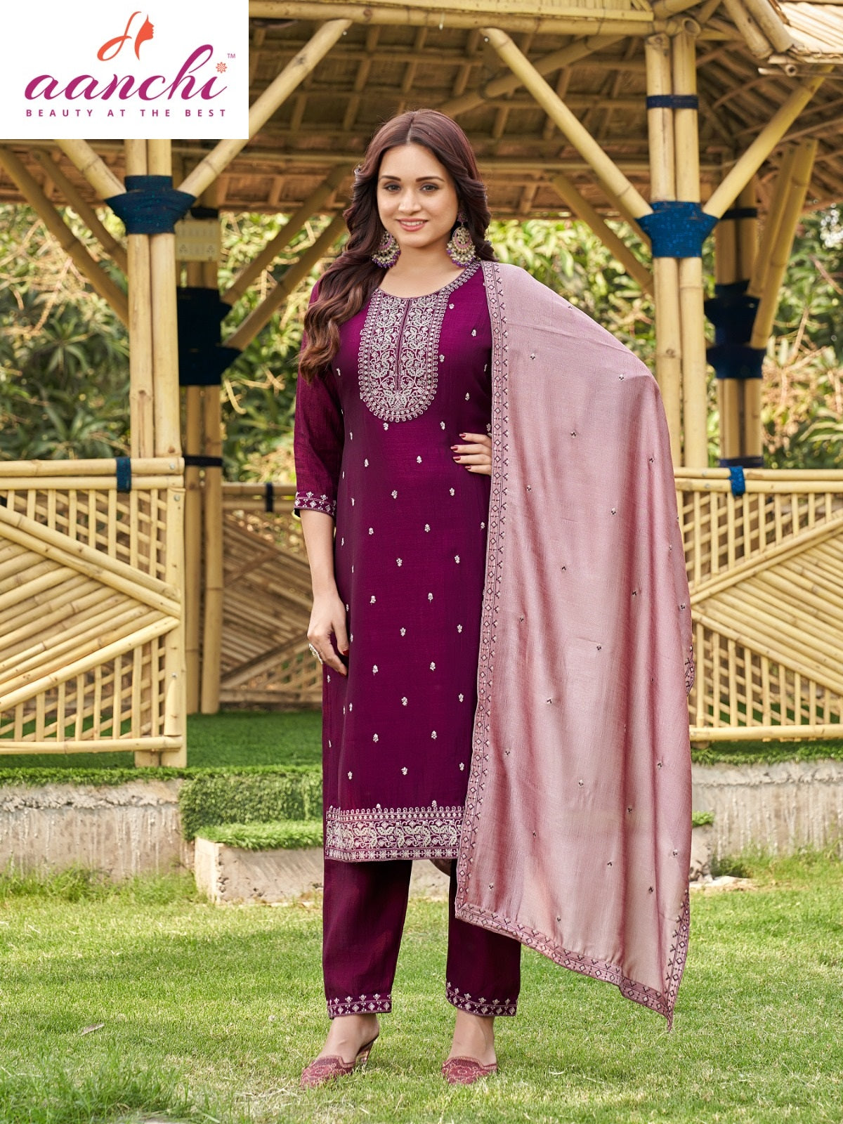Urvashi Aanchi Vichitra Silk Readymade Pant Style Suits Supplier