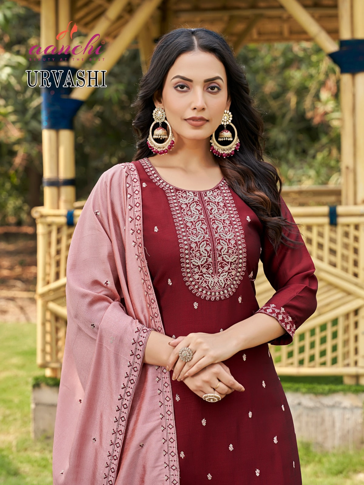 Urvashi Aanchi Vichitra Silk Readymade Pant Style Suits Supplier