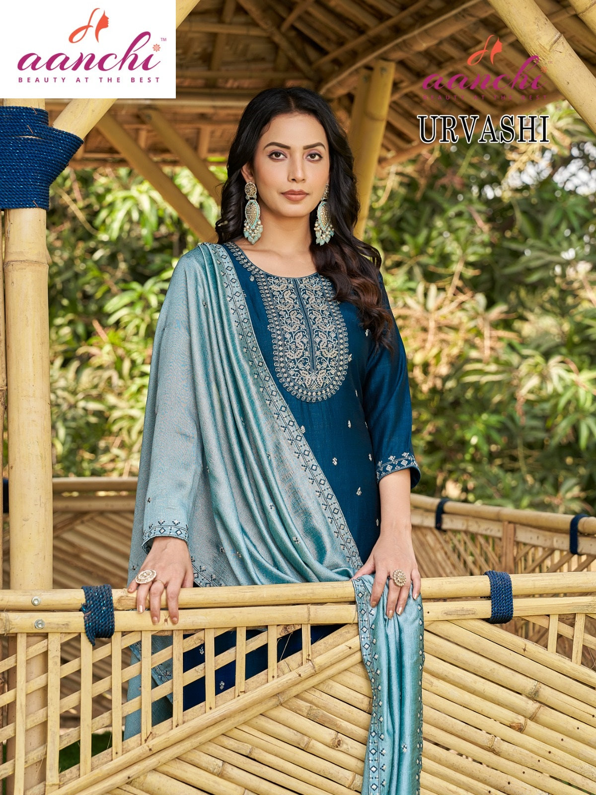 Urvashi Aanchi Vichitra Silk Readymade Pant Style Suits Supplier
