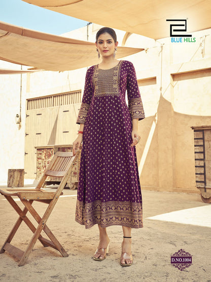 Urvashi Blue Hills Rayon 14Kg Anarkali Kurtis Supplier Ahmedabad