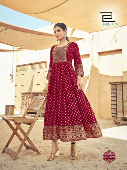 Urvashi Blue Hills Rayon 14Kg Anarkali Kurtis Supplier Ahmedabad