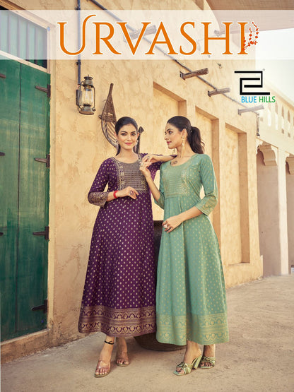 Urvashi Blue Hills Rayon 14Kg Anarkali Kurtis Supplier Ahmedabad