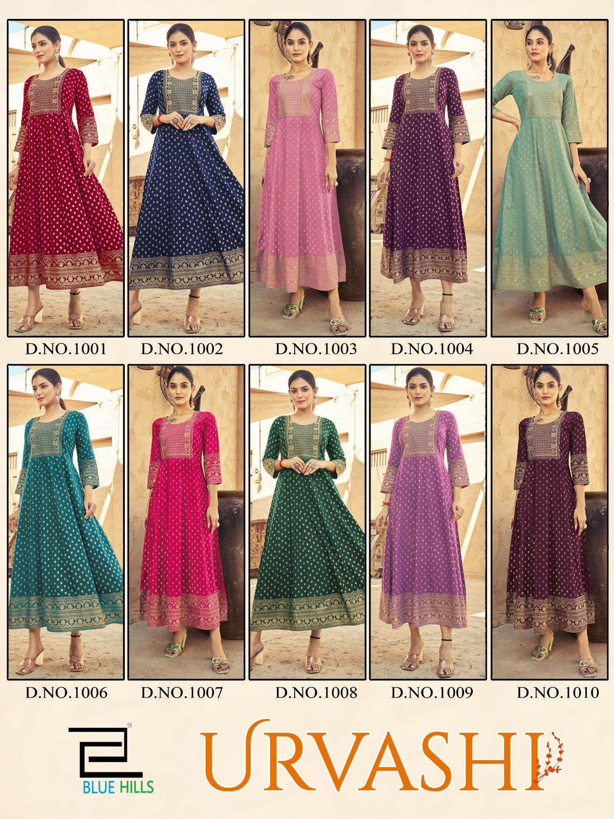 Urvashi Blue Hills Rayon 14Kg Anarkali Kurtis Supplier Ahmedabad