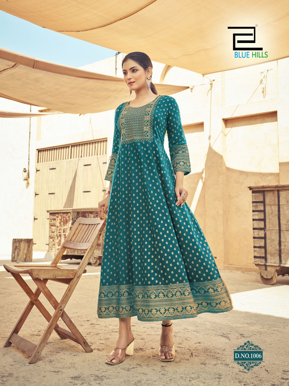 Urvashi Blue Hills Rayon 14Kg Anarkali Kurtis Supplier Ahmedabad