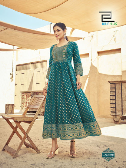 Urvashi Blue Hills Rayon 14Kg Anarkali Kurtis Supplier Ahmedabad