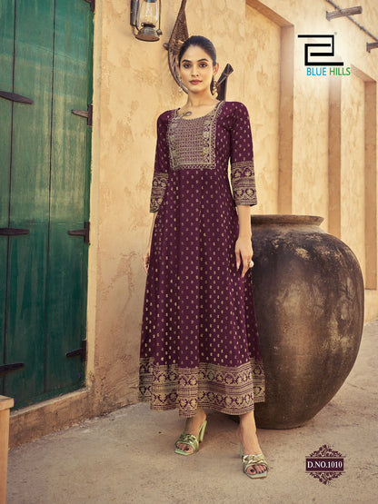 Urvashi Blue Hills Rayon 14Kg Anarkali Kurtis Supplier Ahmedabad