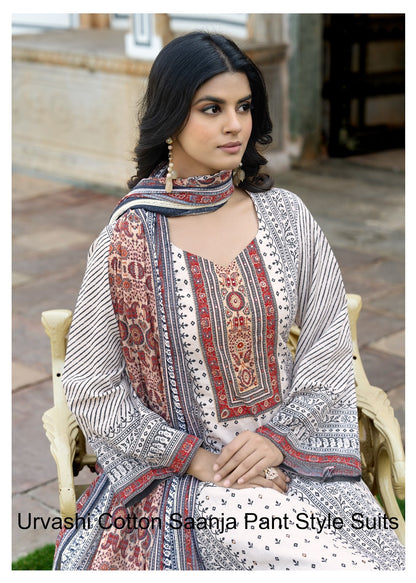 Urvashi Cotton Saanja Cambric Cotton Pant Style Suits Wholesale Price