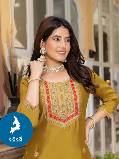 Urvashi Kaya Vichitra Silk Long Straight Kurti Wholesaler Ahmedabad