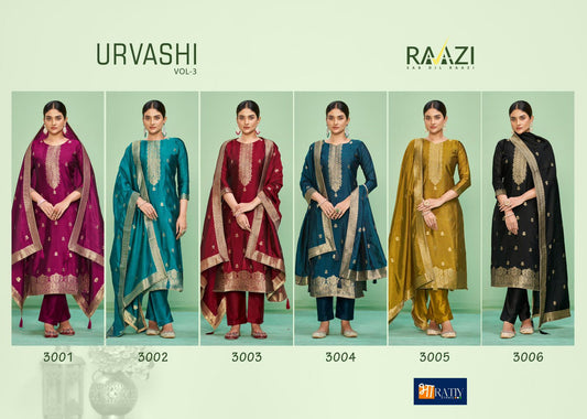 Urvashi Vol 3 Raazi Silk Jacquard Pant Style Suits Manufacturer India