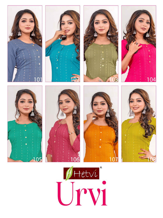 Urvi Hetvi Reyon Knee Length Kurtis Exporter India